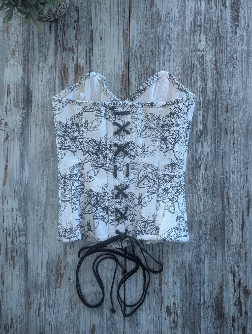 Vintage Goth Butterfly Corset Top Y2K Whimsigoth Lace Up Bustier Women's Large - Picture 5 of 8